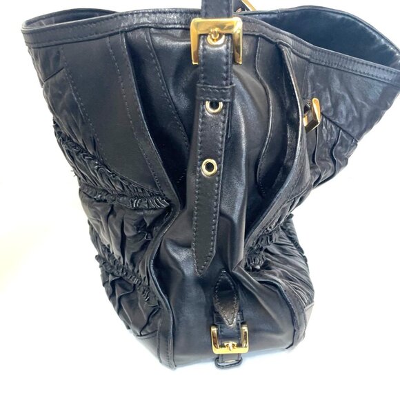 Burberry Black Lambskin Leather Pleated Hobo Bag Gold Hardware Detachable Strap - Picture 12 of 16